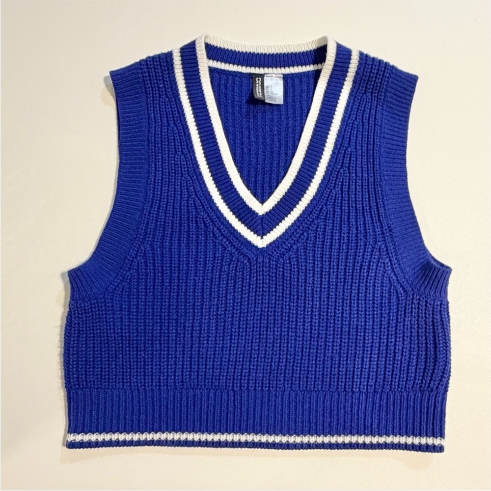 Divided H&M varsity cricket sporty knit sweater vest sleeveless v neck cropped - Picture 6 of 8